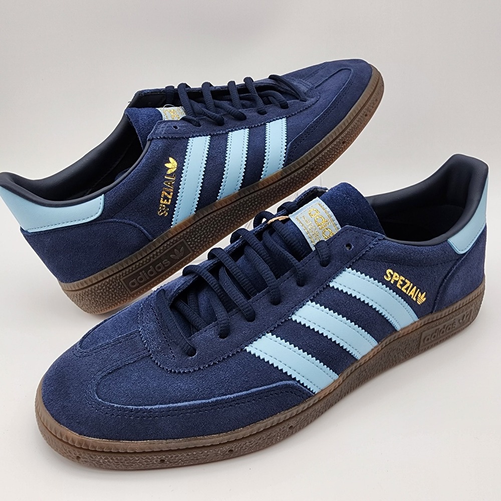 Adidas Handball Spezial Mens 9.5 Navy Blue Light Blue Gum Sole BD7633 Retro NWB